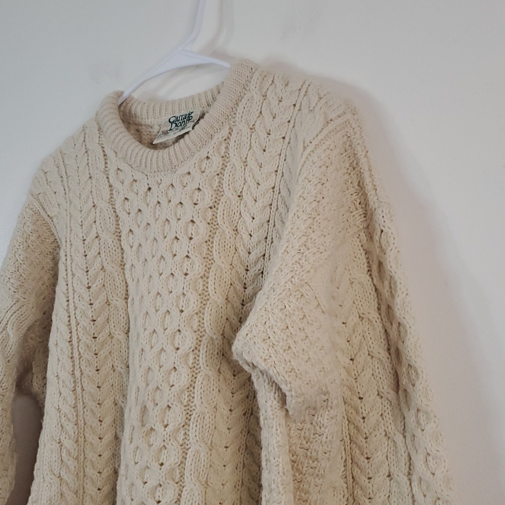 Womens Vintage Wool Aran Chunky Cableknit Fisherman Sweater Size Med Ireland - Picture 2 of 14